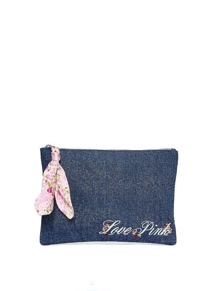 PINK Nylon Zip Pouch, Denim, onModelFront, 1 of 3