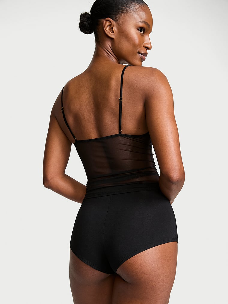 Victoria's Secret, Very Sexy Sheer Reveal Modal & Mesh Cami Set, Black, onModelBack, 2 of 3