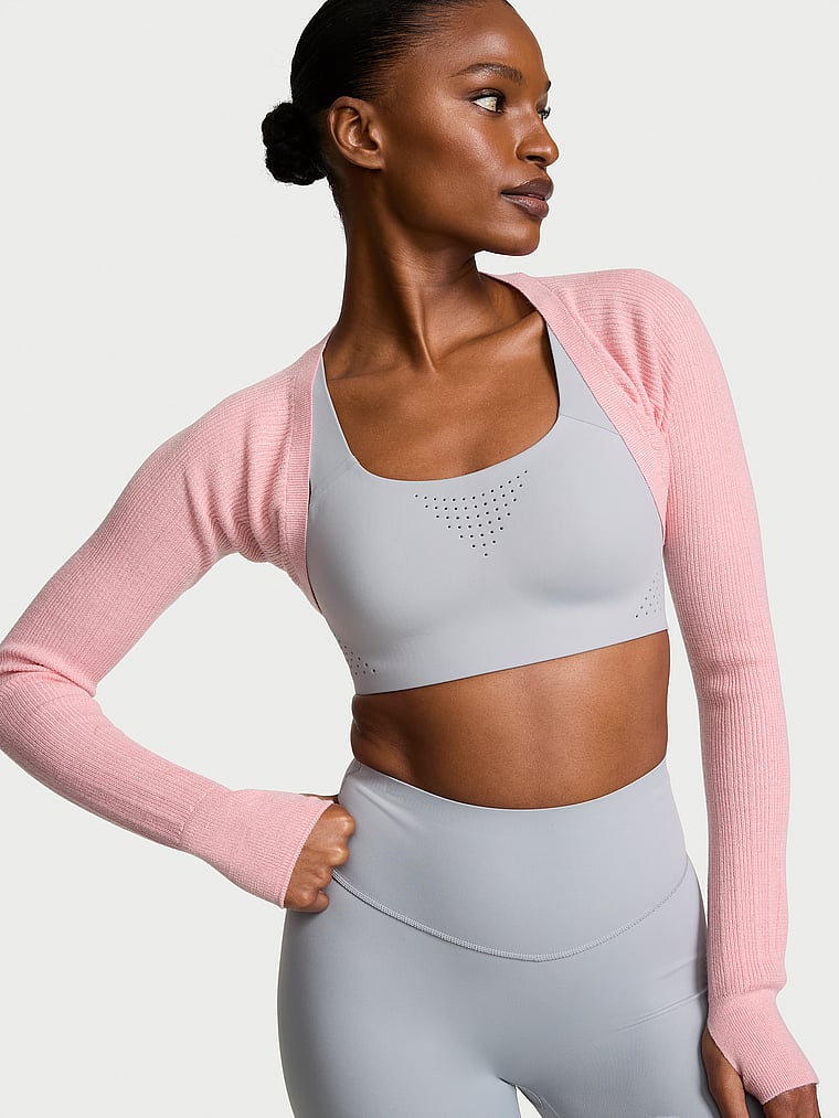 Victoria's Secret, VSX Rib Knit Sweater Shrug, Dusk Pink, onModelFront, 1 of 2