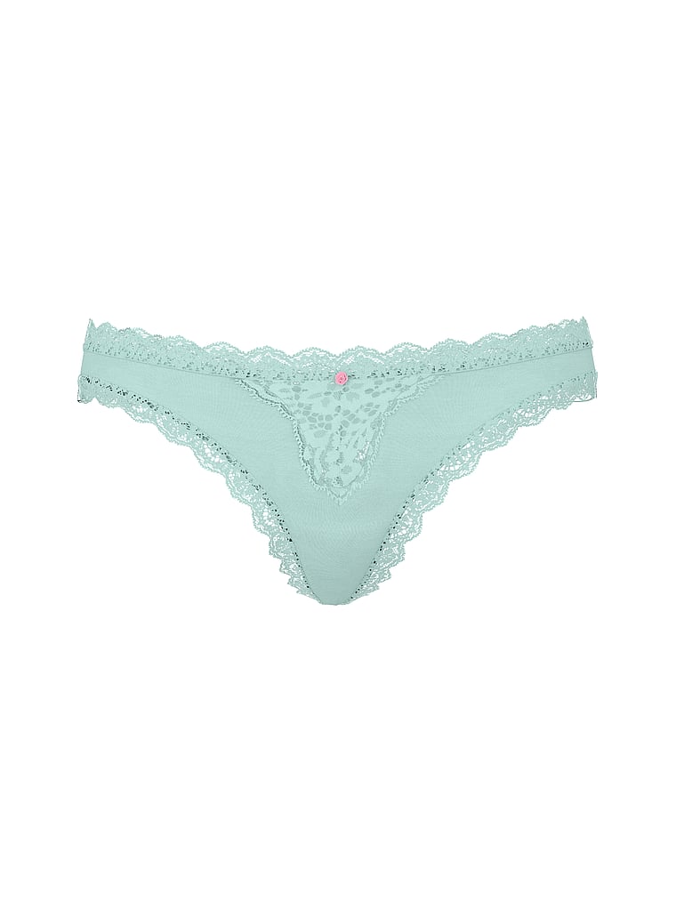 Victoria's Secret, Dream Angels Lace Thong Panty, Canal Blue, offModelFront, 3 of 3