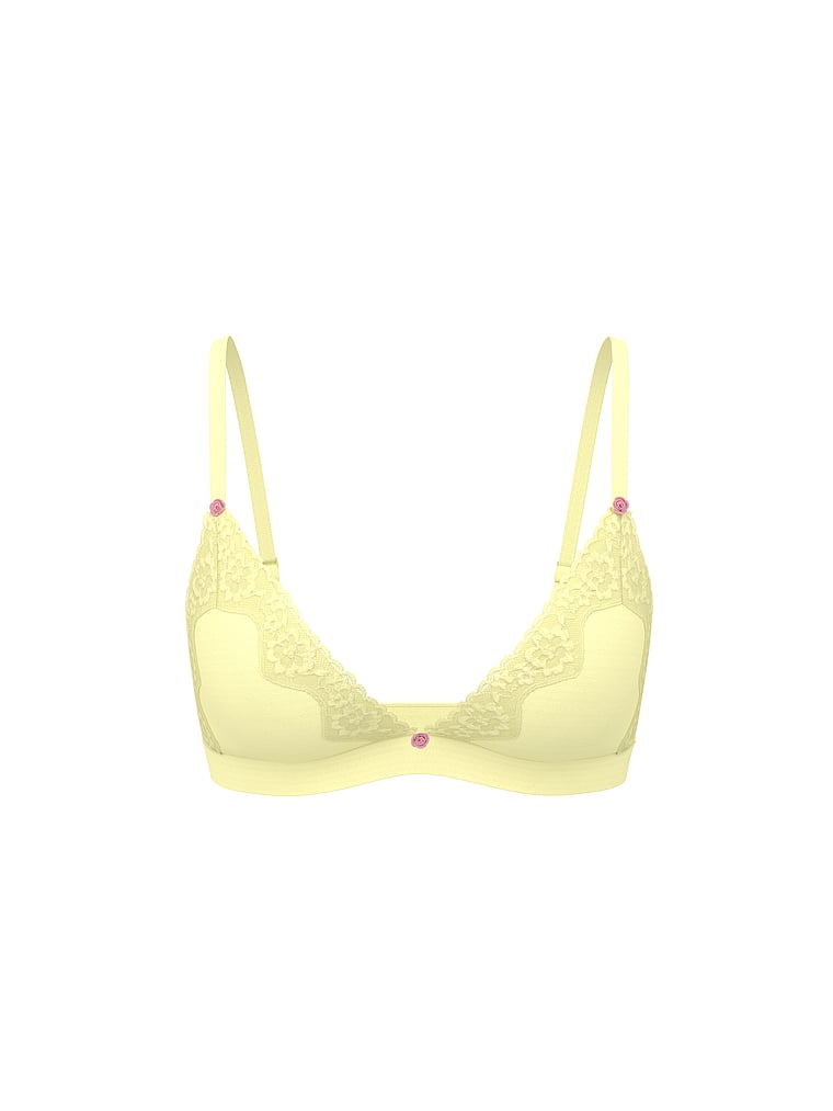Victoria's Secret, The T-shirt Cotton Shadow Stripe Unlined Triangle Bralette, Lemonade, offModelFront, 3 of 3