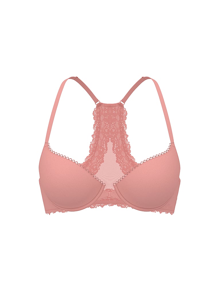 Victoria's Secret, Body by Victoria Lightly Lined Lace Racerback Full-Coverage Bra, Blush Pink, offModelFront, 4 of 4