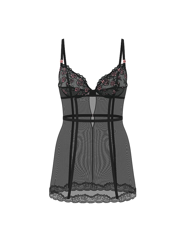 Tease Rose Embroidery Cupped Mini Slip Dress