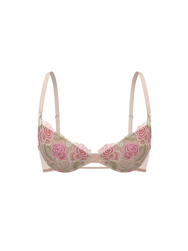 Victoria's Secret, Dream Angels Wisteria Embroidery Push-Up Bra, Melody Pink Roses, offModelFront, 3 of 4
