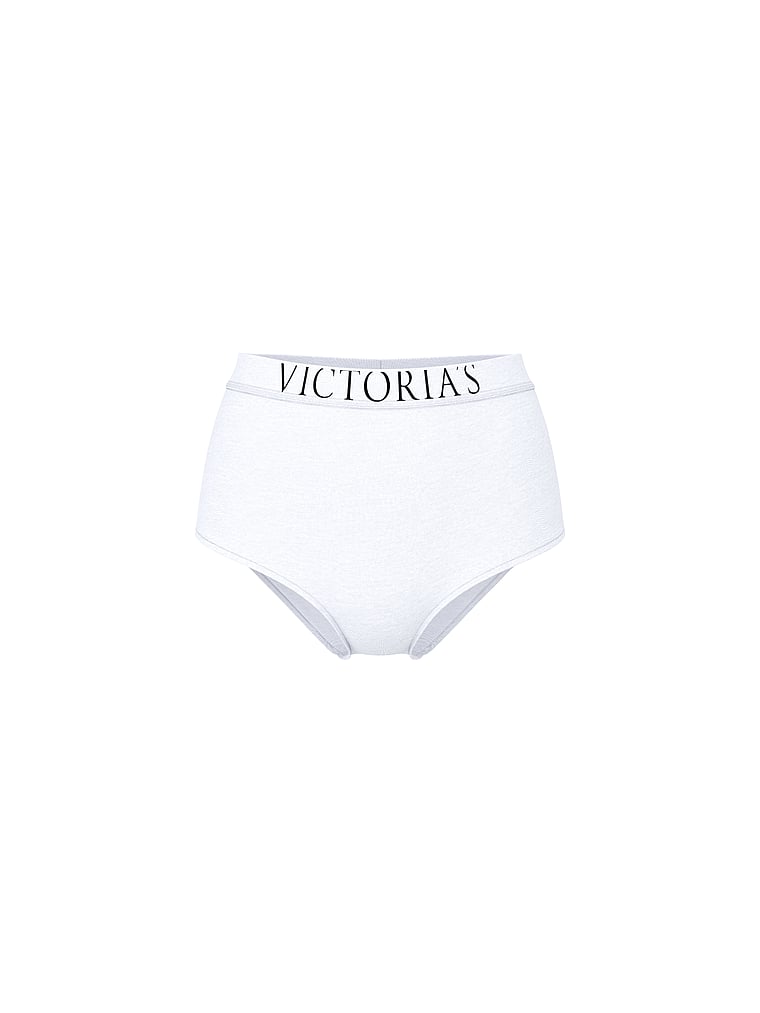 Victoria's Secret, Cotton Logo Cotton Modern Brief Panty, White, offModelFront, 2 of 4