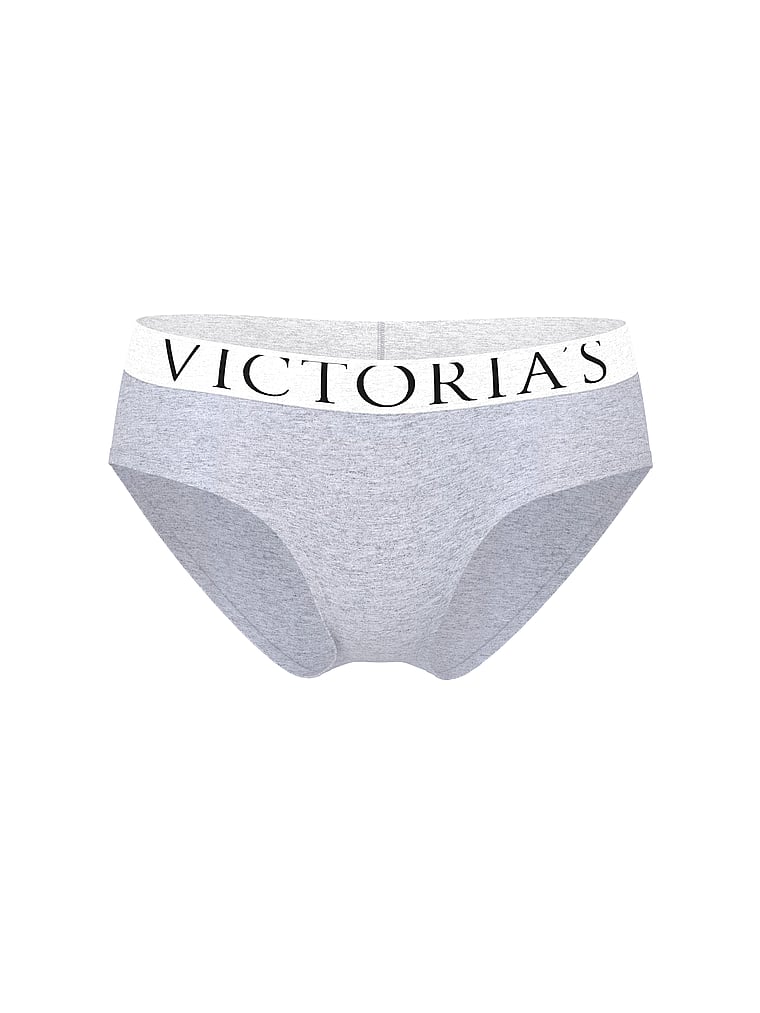 Victoria's Secret, Cotton Logo Cotton Hiphugger Panty, Medium Heather Grey, offModelFront, 3 of 3