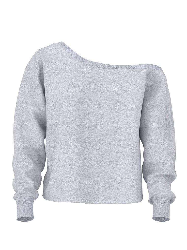 PINK Campus Fleece™ Rib Off-The-Shoulder Sweatshirt, Medium Heather Grey Spring, offModelFront, 3 of 3