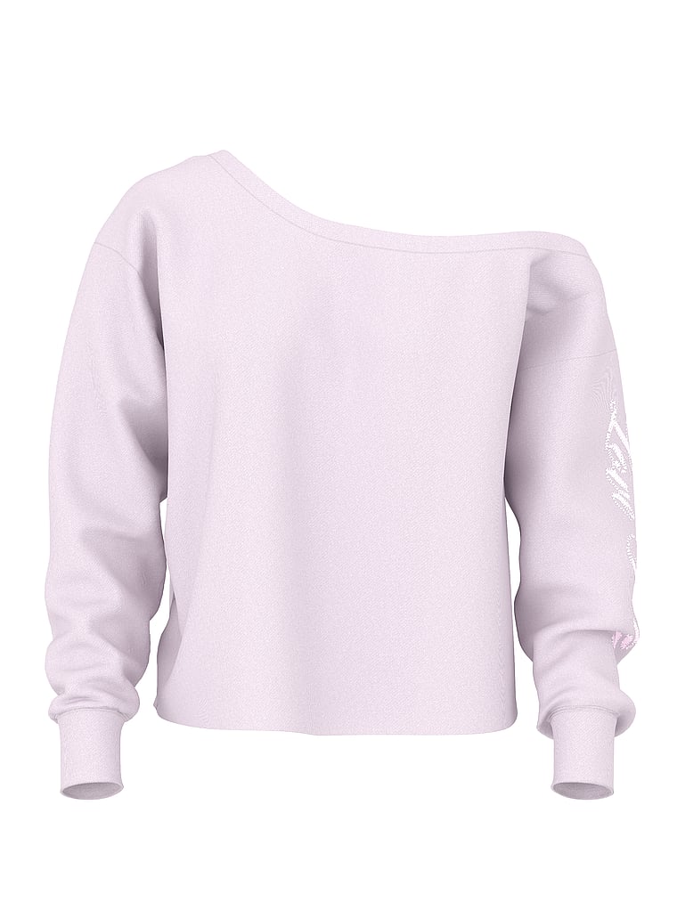 PINK Campus Fleece™ Rib Off-The-Shoulder Sweatshirt, Pink Tulip Spring, offModelFront, 3 of 3
