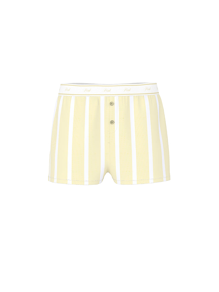 PINK Cotton Boxy Pajama Shorts, Lemon Tree Stripes, offModelFront, 3 of 3