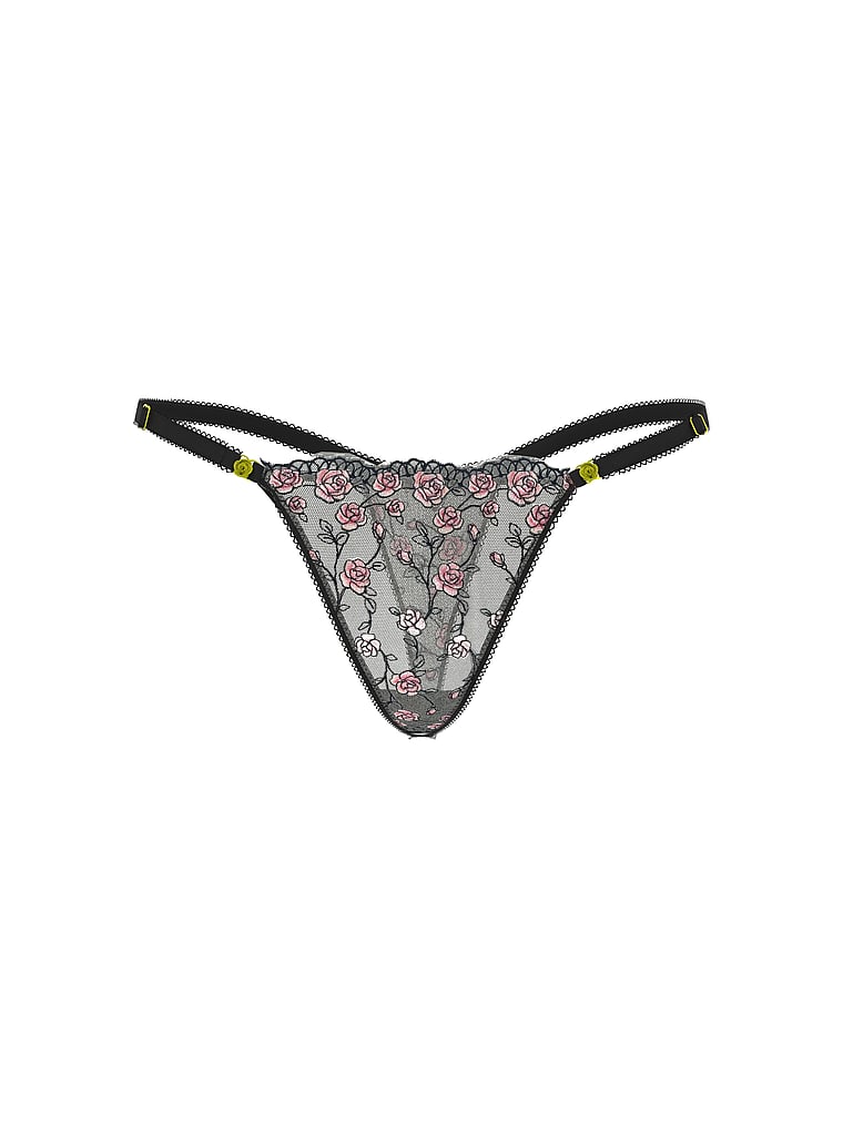 Tease Mesh Lace-Trim High-Leg Thong Panty