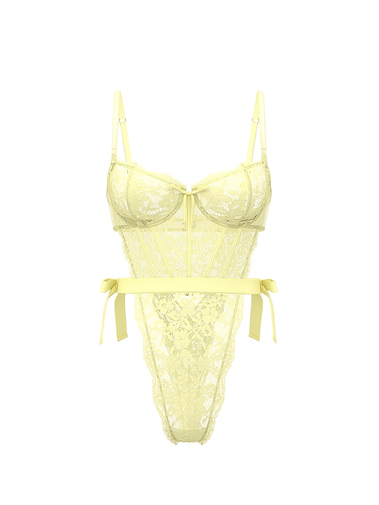 Victoria's Secret, Dream Angels Wicked Unlined Lace Teddy, Lemonade, offModelFront, 3 of 3