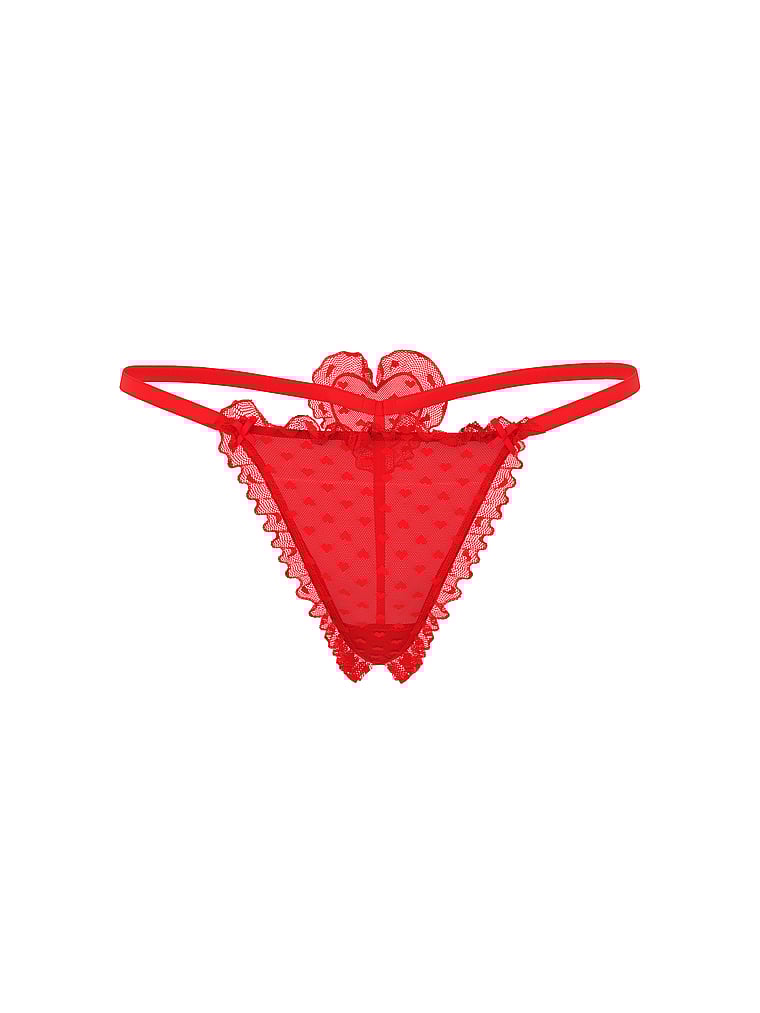 Victoria's Secret, Dream Angels Lace-Trim Thong Panty, Bright Vermillion, offModelFront, 3 of 3