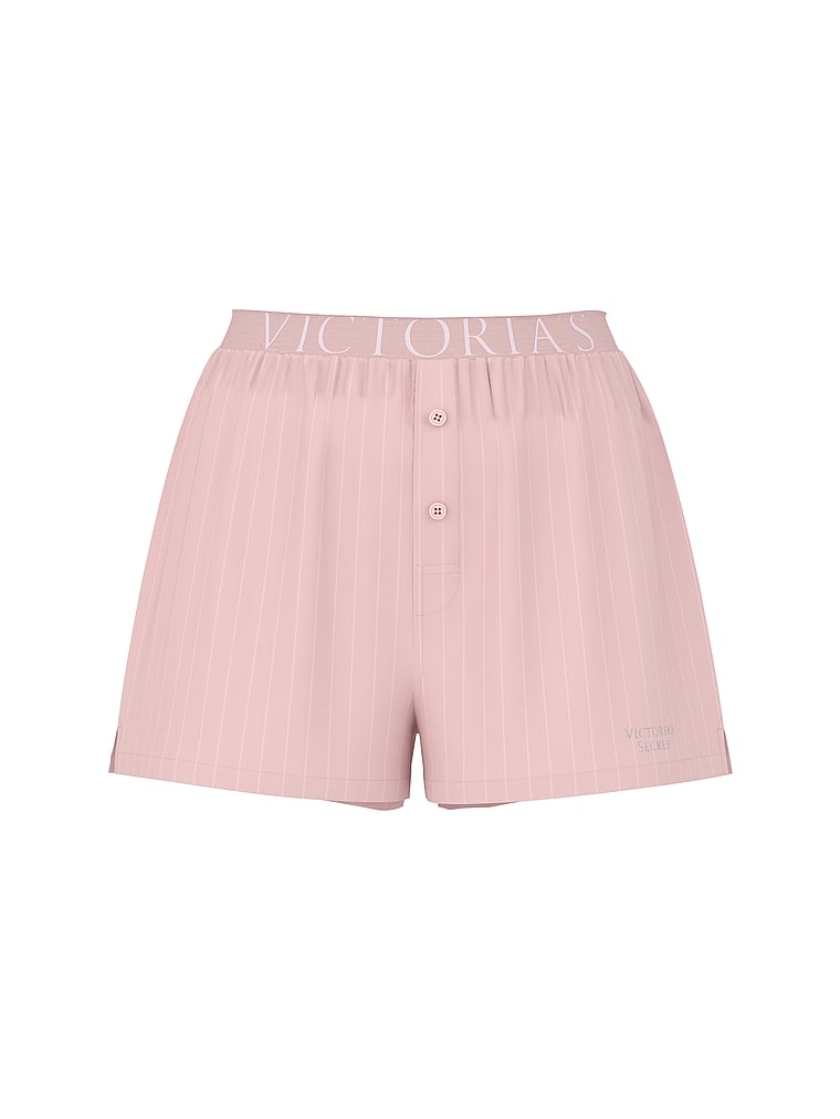 Victoria's Secret, Victoria's Secret Mix & Match Sleep Heritage Cotton Pajama Shorts, Angel Pink Stripes, offModelFront, 3 of 4