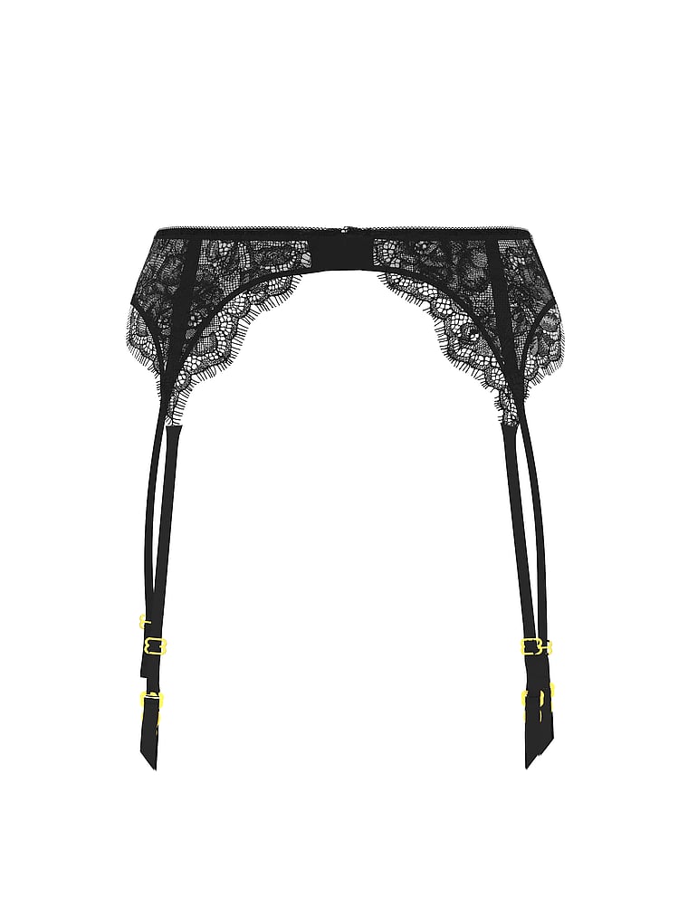 Victoria's Secret, Very Sexy Rose Lace Garter Belt, Black, offModelFront, 3 of 3