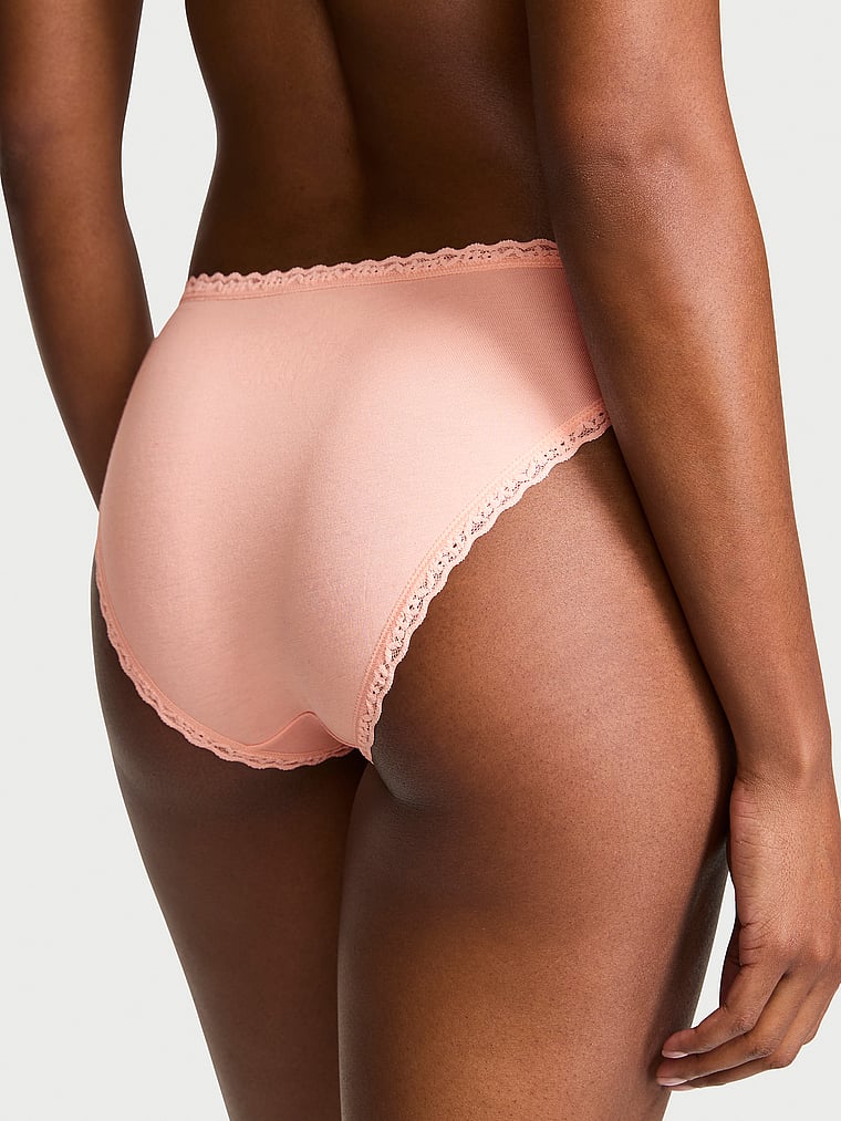 Victoria's Secret, Lace Trim Cotton Lace-Waist Bikini Panty, Pink Gin, onModelBack, 2 of 2