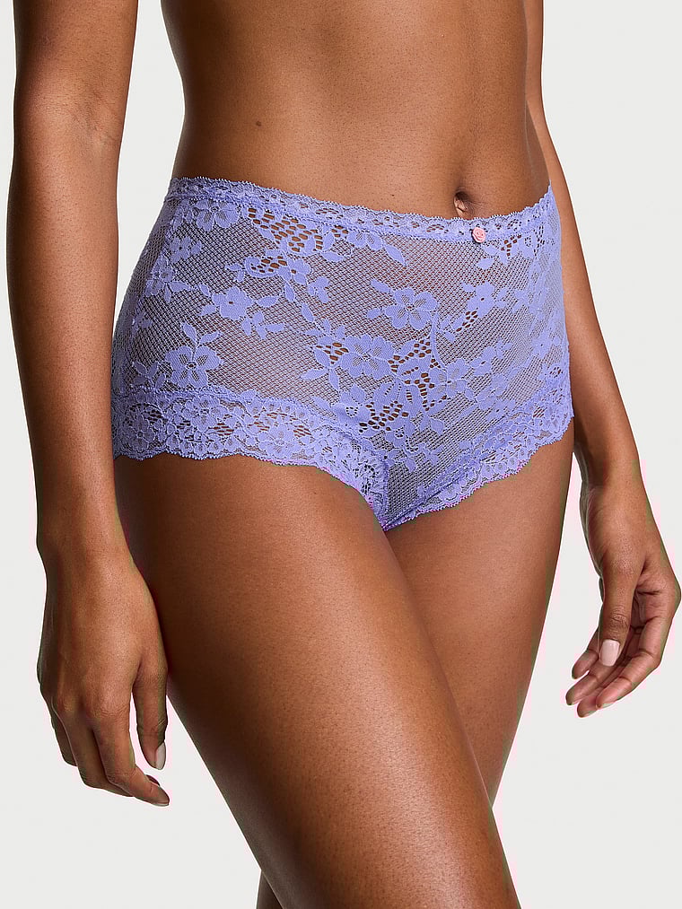 Victoria's Secret, Dream Angels Lace-Trim Boyshort Panty, Blue, onModelFront, 1 of 2