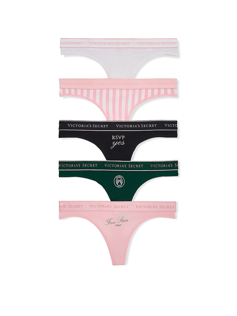 Victoria's Secret, Victoria's Secret 3-Pack Logo Cotton Thong Panties, Multi, offModelFront, 1 of 1