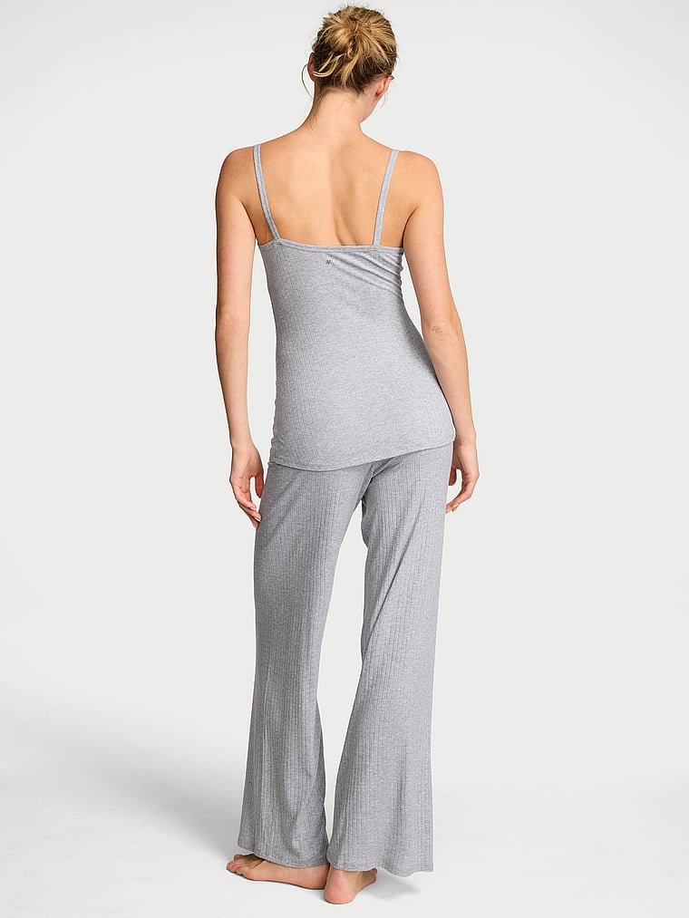 Victoria's Secret, Victoria's Secret SoSoft™ Modal Wide-Rib Button-Front Cami & Pants Set, Medium Heather Grey, onModelBack, 2 of 4 Aga is 5'10" or 178cm and wears S/Regular