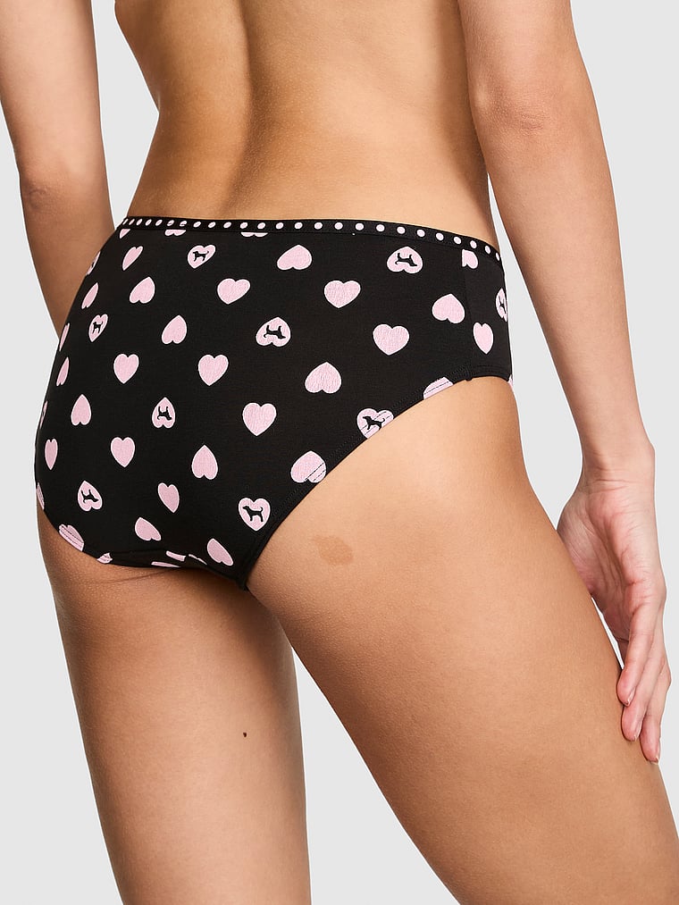 PINK Logo Cotton Hiphugger Panty, Black Heart Dog Print, onModelBack, 2 of 3