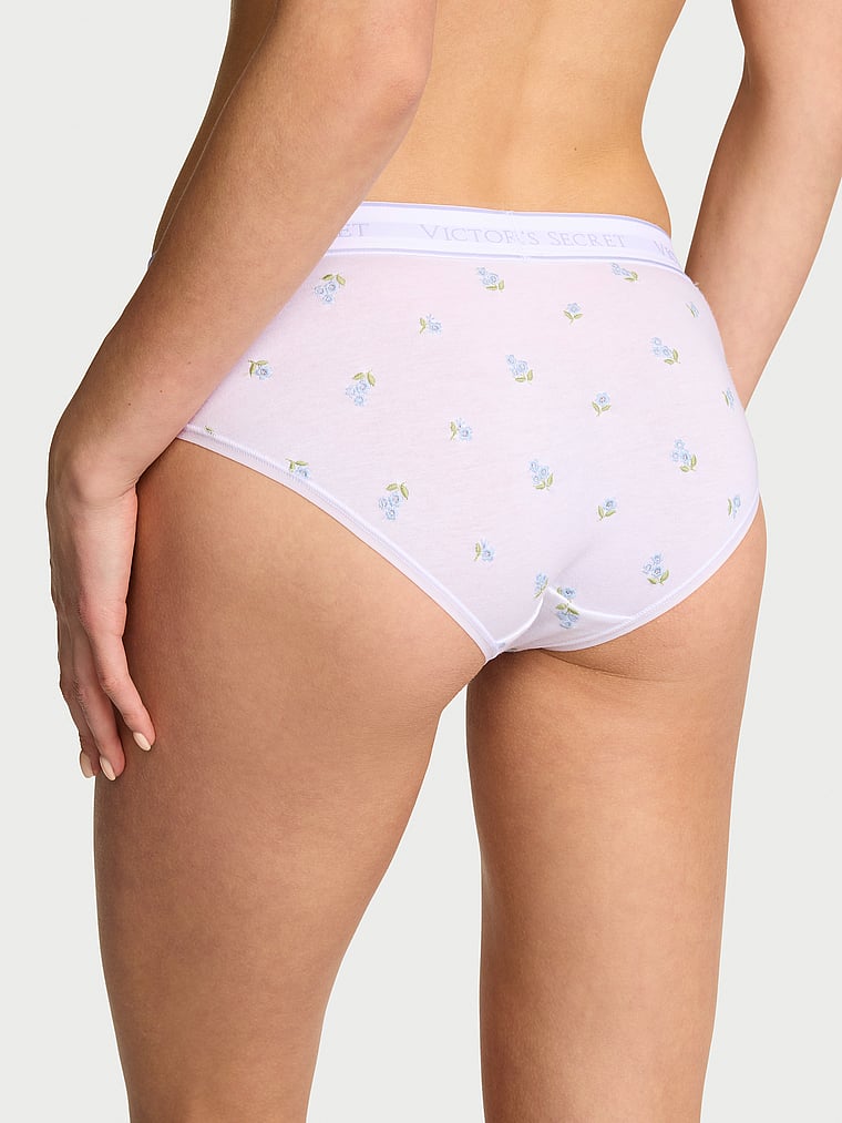 Victoria's Secret, Cotton Logo Cotton Shine Patch Hiphugger Panty, White Floral Embroidery , onModelBack, 2 of 2 Aga is 5'10" and wears Small