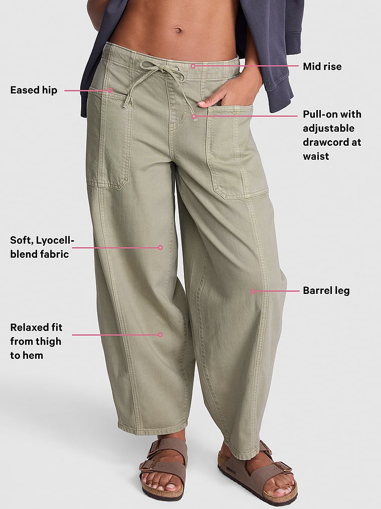 PINK Take It Easy Pull-On Barrel Pants, Slate Green, detail, 4 of 4