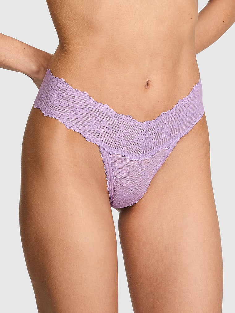 PINK PINK Wink™ Wide-Waist Thong Panty, Purple Aster, onModelFront, 1 of 3