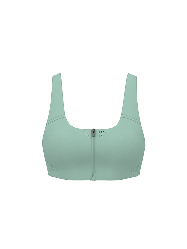 Victoria's Secret, VSX VSX Featherweight Max™ Front-Close Sports Bra, Sage Mist & White, offModelFront, 3 of 3