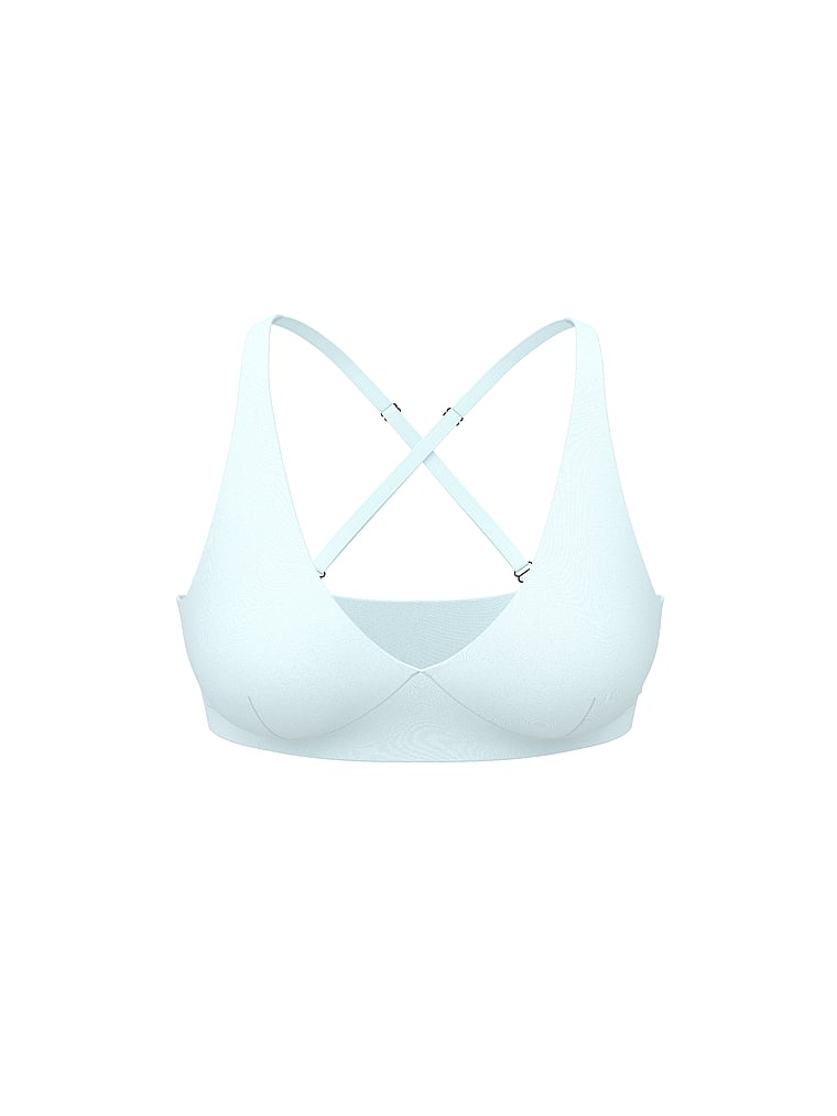 PINK Relay Criss-Cross Plunge Sports Bra, Spray Blue, offModelFront, 3 of 3