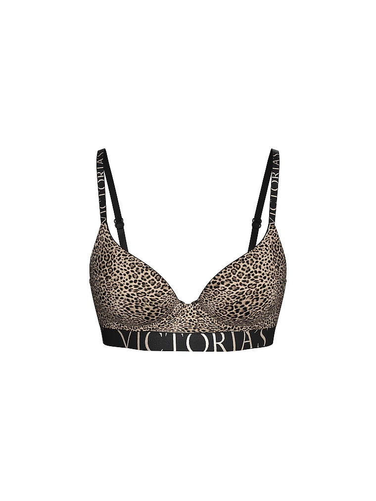 Victoria's Secret, The T-shirt Cotton Exploded Logo Lightly Lined Full-Coverage Bra, Leopard, offModelFront, 3 of 3