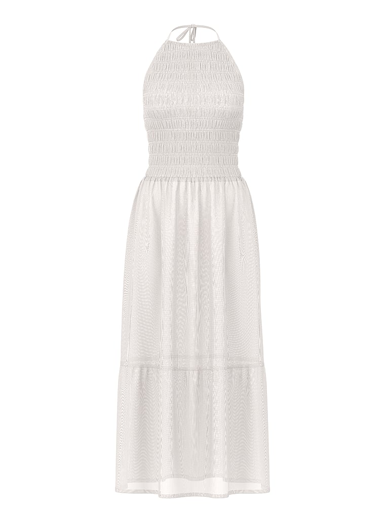 Victoria's Secret, Victoria's Secret Swim Beachwear Smocked Midi Dress, Coconut White, offModelFront, 3 of 3