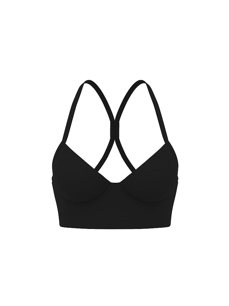 Victoria's Secret, VSX VSX LUXMarl™ Racerback Sports Bra, Heather Black, offModelFront, 3 of 3