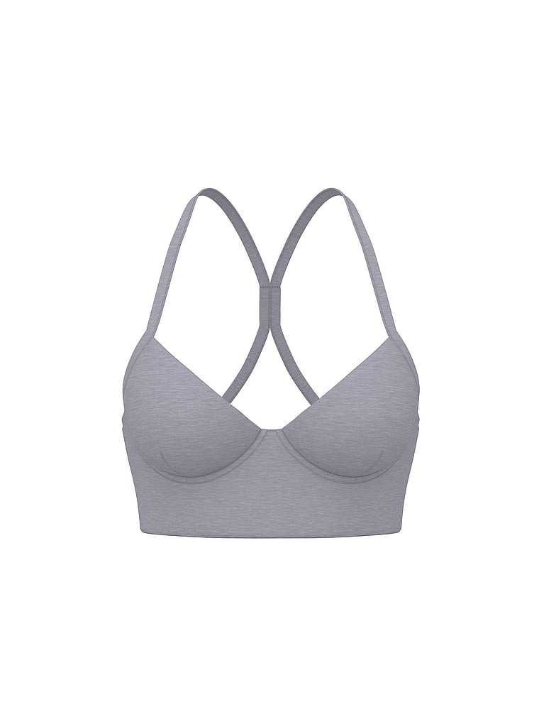Victoria's Secret, VSX VSX LUXMarl™ Racerback Sports Bra, Heather Pearl Stone, offModelFront, 4 of 4