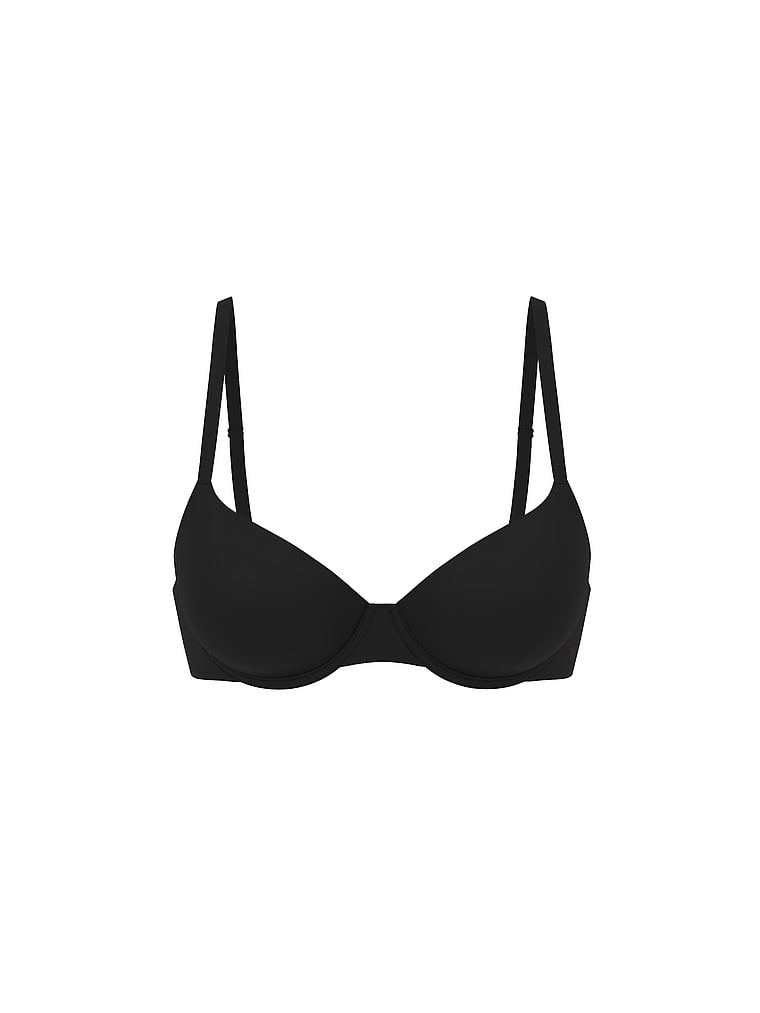 Victoria's Secret, The T-shirt Cotton Embroidered Lightly Lined Demi Bra, Black, offModelFront, 3 of 3