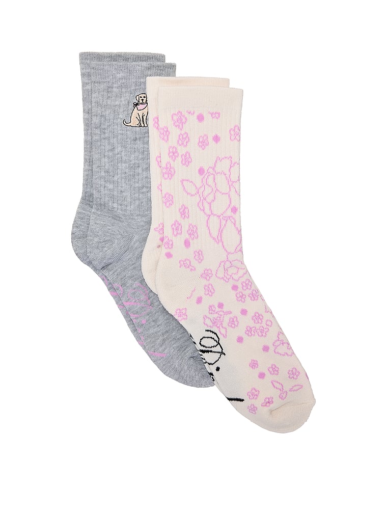 PINK 2-Pack Crew Socks, Medium Heather Grey, offModelFront, 1 of 2