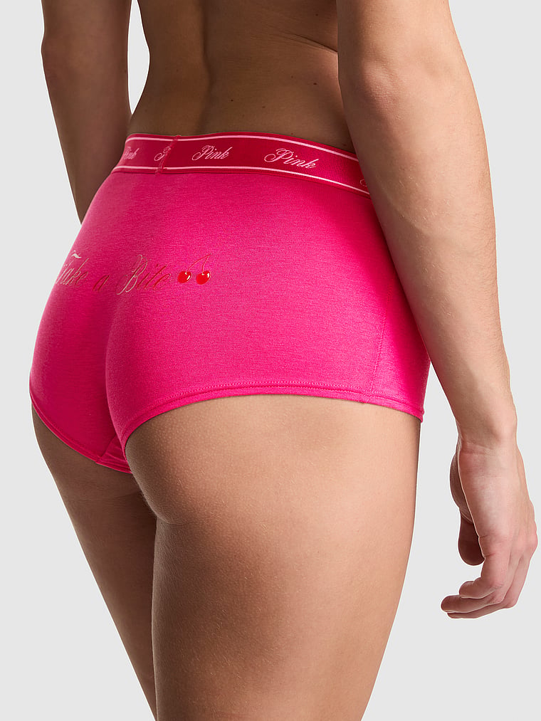 PINK Logo Cotton Boyshort Panty, Hot Stuff With Take A Bite Butt Graphic, onModelBack, 2 of 2 Rae is 5'10" and wears Small