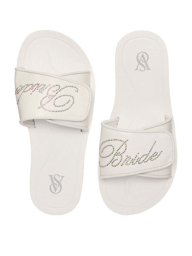 Victoria's Secret, Victoria's Secret Bridal Slide Sandals, White/Ivory, offModelFront, 1 of 2