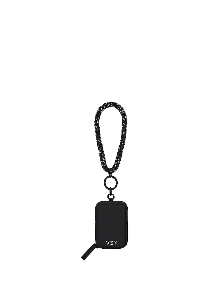 Victoria's Secret, Victoria's Secret VSX Wristlet Strap Keychain Pouch, Black, onModelFront, 1 of 3