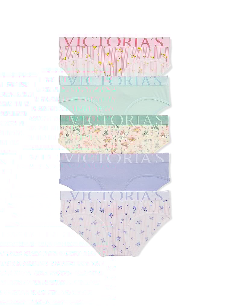 Victoria's Secret, Victoria's Secret 3-Pack Logo Cotton Hiphugger Panties, Multi, offModelFront, 1 of 1