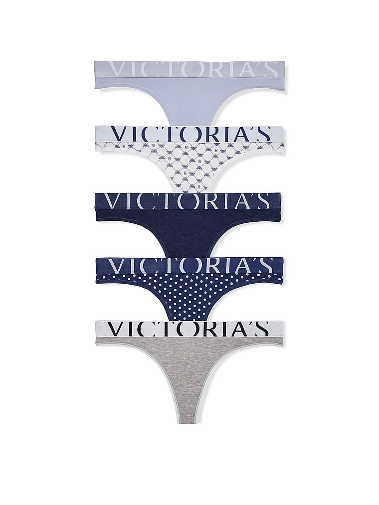 Victoria's Secret, Victoria's Secret 3-Pack Logo Cotton Thong Panties, Multi, offModelFront, 1 of 1