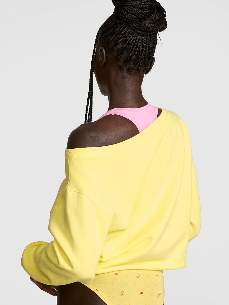 PINK Campus Fleece™ Rib Off-The-Shoulder Sweatshirt, Pineapple Ice, onModelBack, 2 of 3