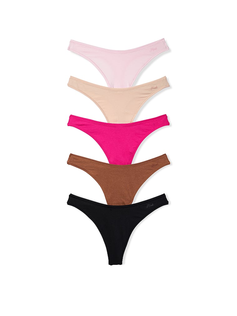 PINK 5-Pack Cotton Thong Panties, Spring Basics Pack, offModelFront, 1 of 1