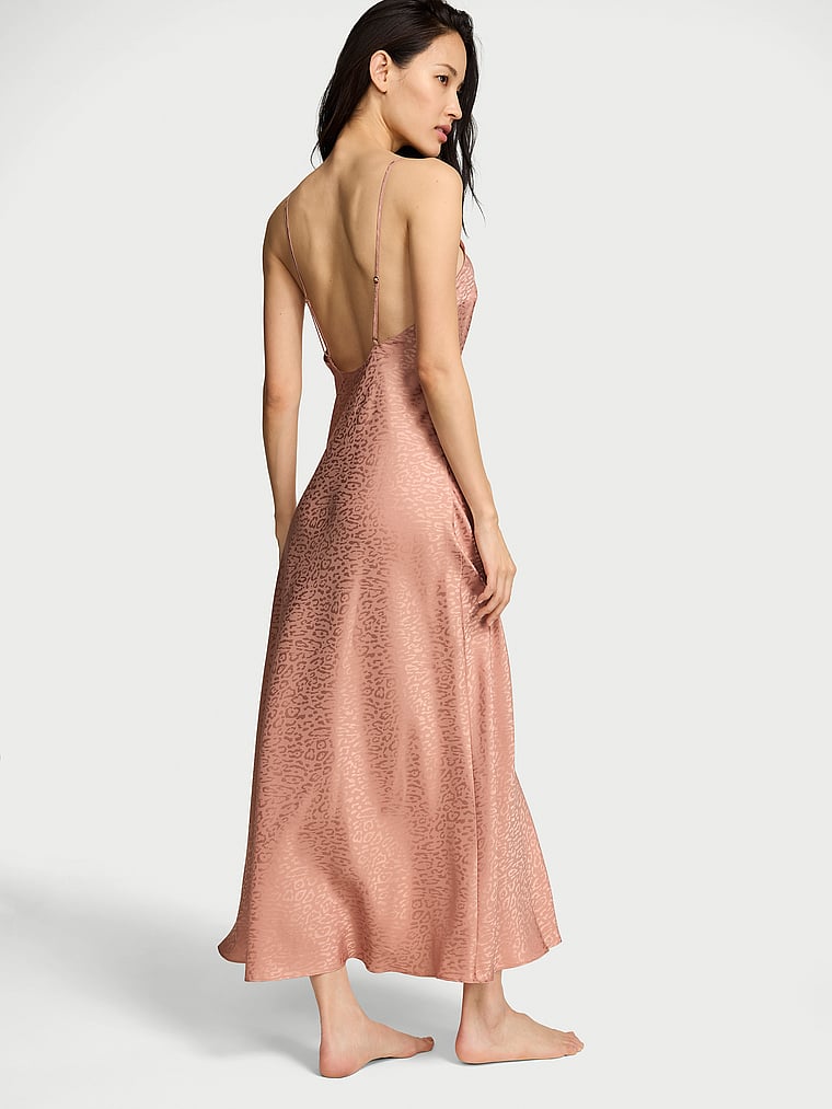 Victoria's Secret, Victoria's Secret Leopard Jacquard Satin Midi Slip Dress, onModelBack, 2 of 3