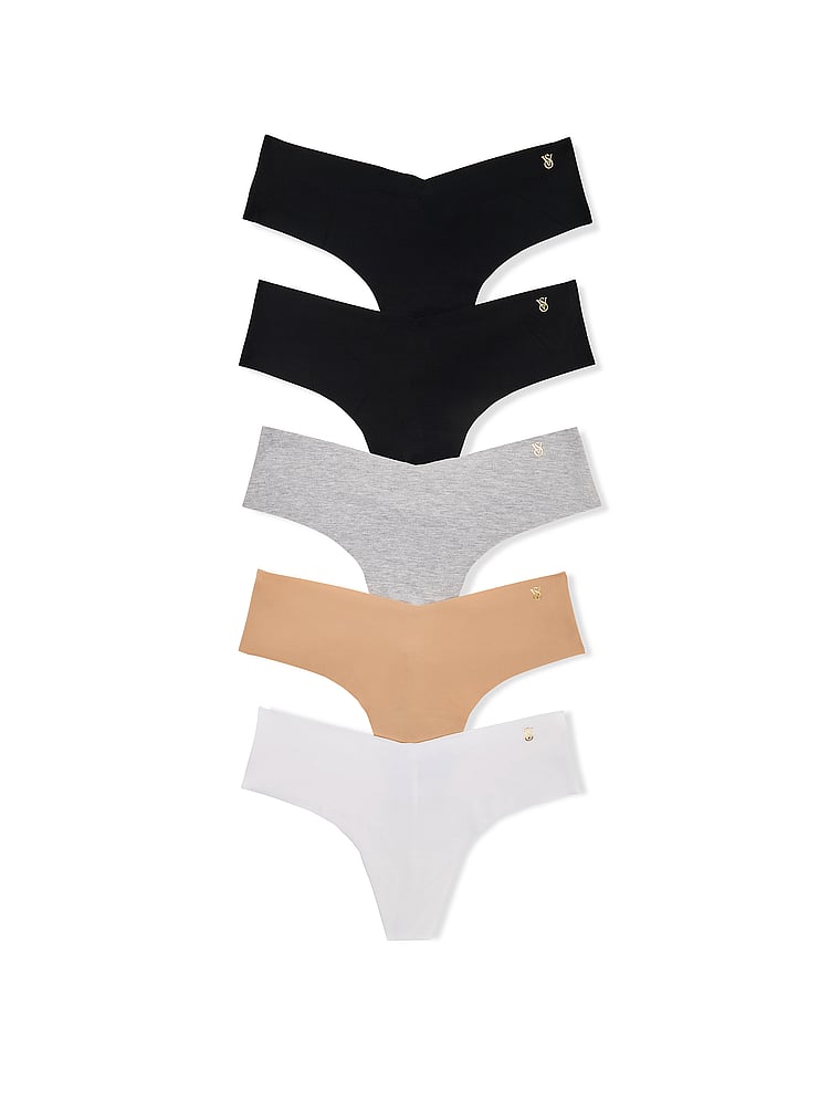 Victoria's Secret, Victoria's Secret 5-Pack No-Show Thong Panties, Multi, offModelFront, 1 of 1
