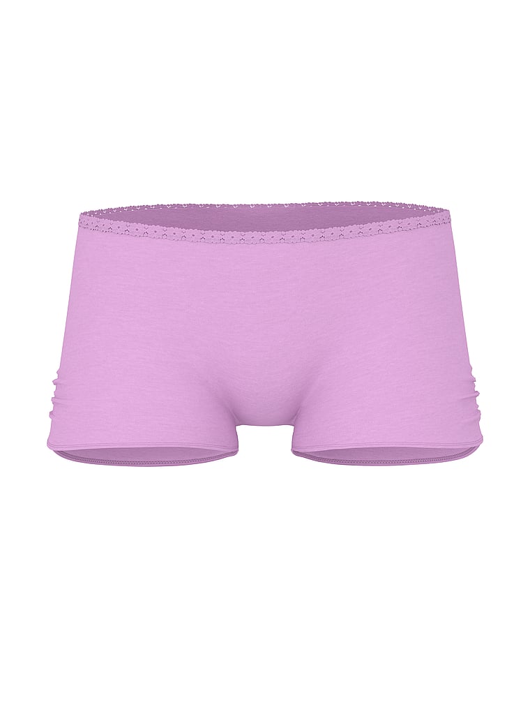 PINK Cotton Dorm Boyshort Panty, Light Lilac "Woke Up Hot Again", offModelFront, 3 of 3