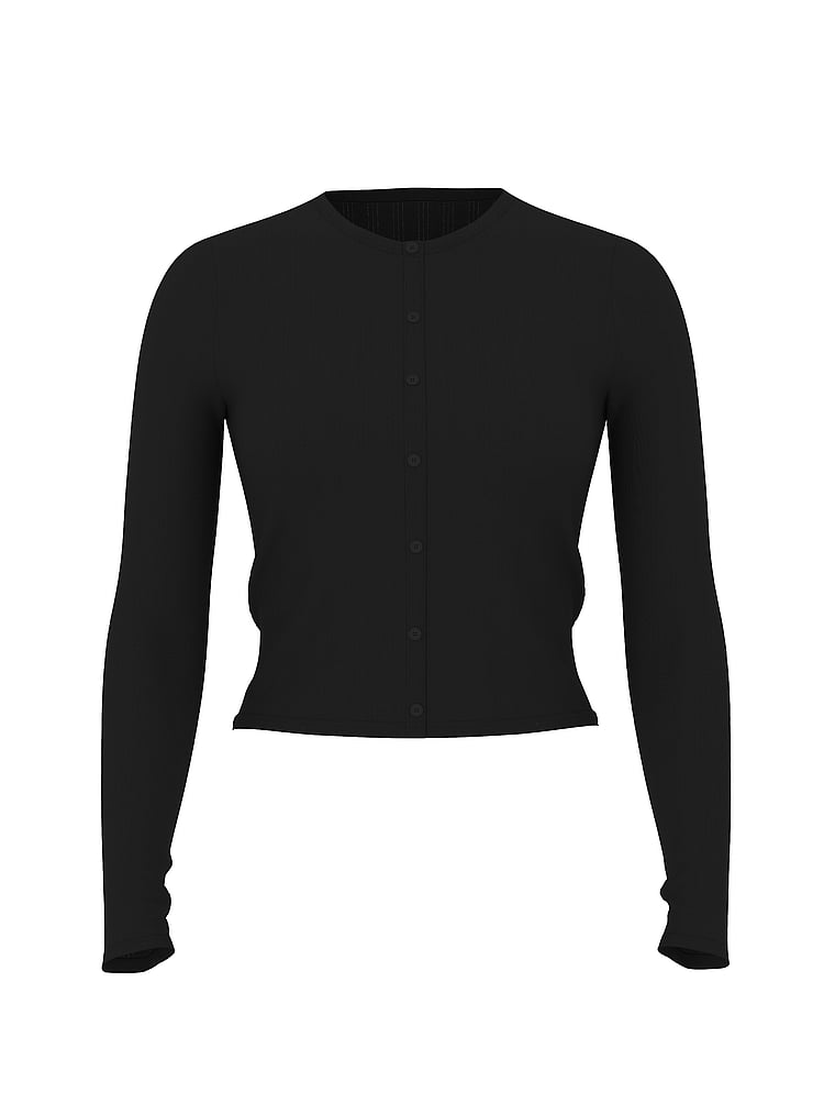 Victoria's Secret, Victoria's Secret SoSoft™ Modal Ultra-Fine Cardigan, Black, offModelFront, 3 of 4