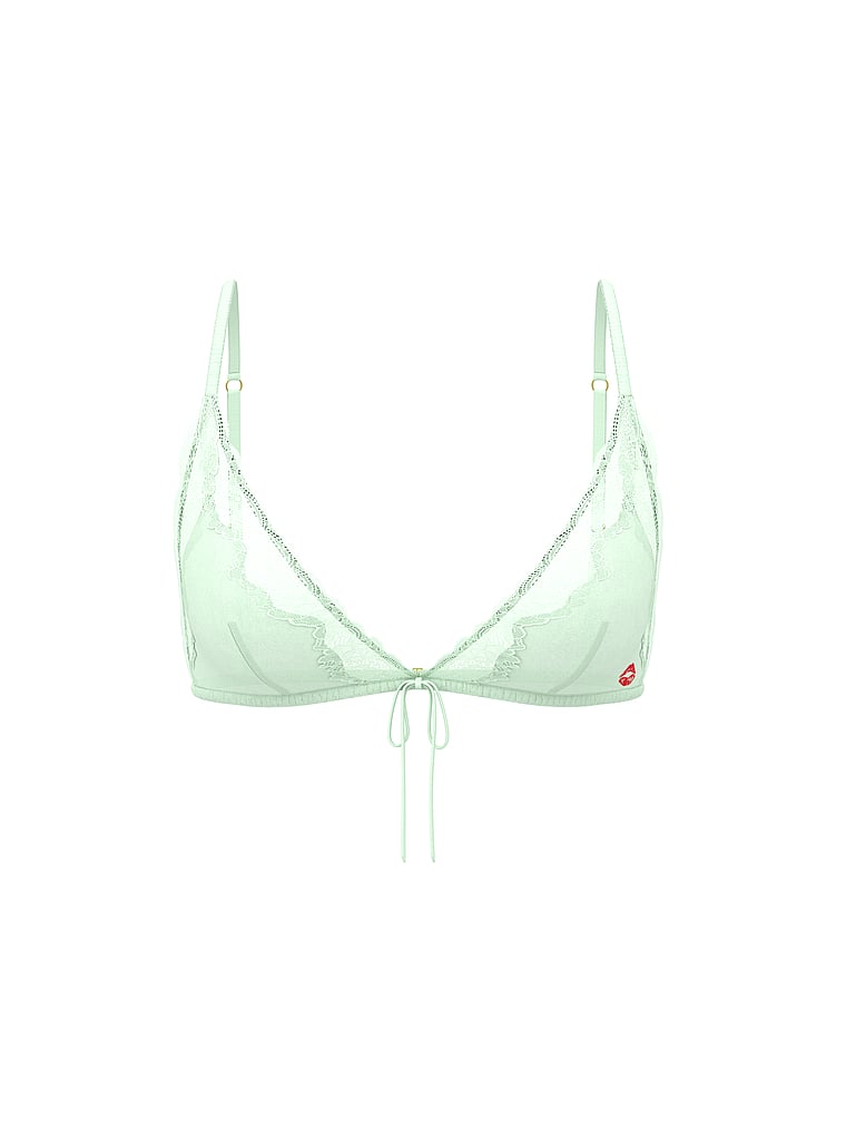 Victoria's Secret, Victoria's Secret Tease Satin Kiss Triangle Bralette, Mint, offModelFront, 3 of 4