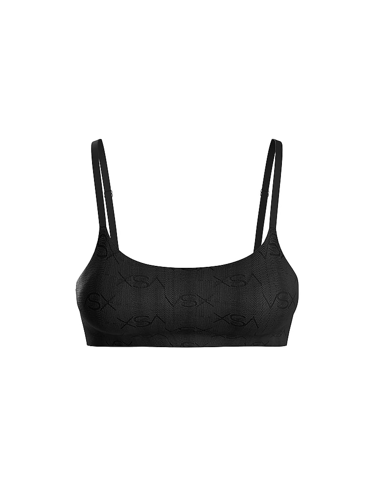 Victoria's Secret, VSX VSX LUXShine Logo Stretch-Comfort Sports Bra, Classic Dark Smoke, offModelFront, 3 of 4