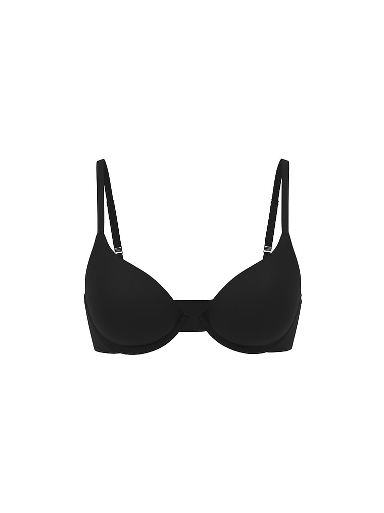 Victoria's Secret, The T-shirt Bombshell Add-2-Cups Cotton Logo Push-Up Bra, Black, offModelFront, 3 of 5