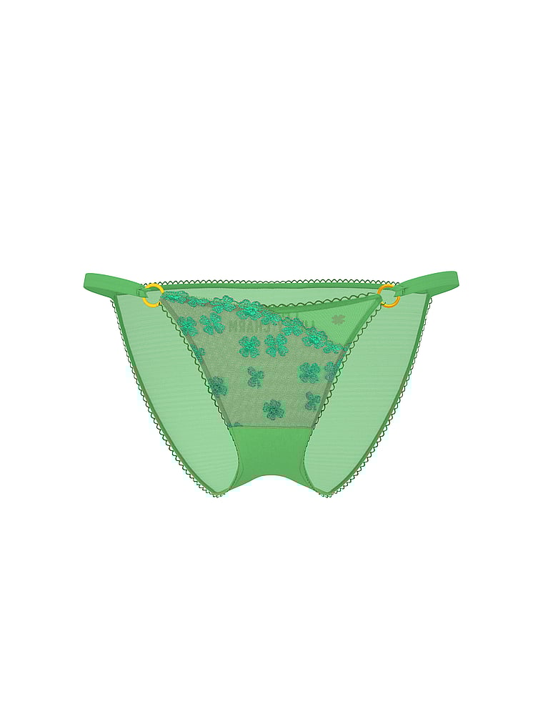 PINK PINK Wink™ String Bikini Panty, Wild Green "I'm Your Lucky Charm" St. Paddy's Embroidery, offModelFront, 3 of 3
