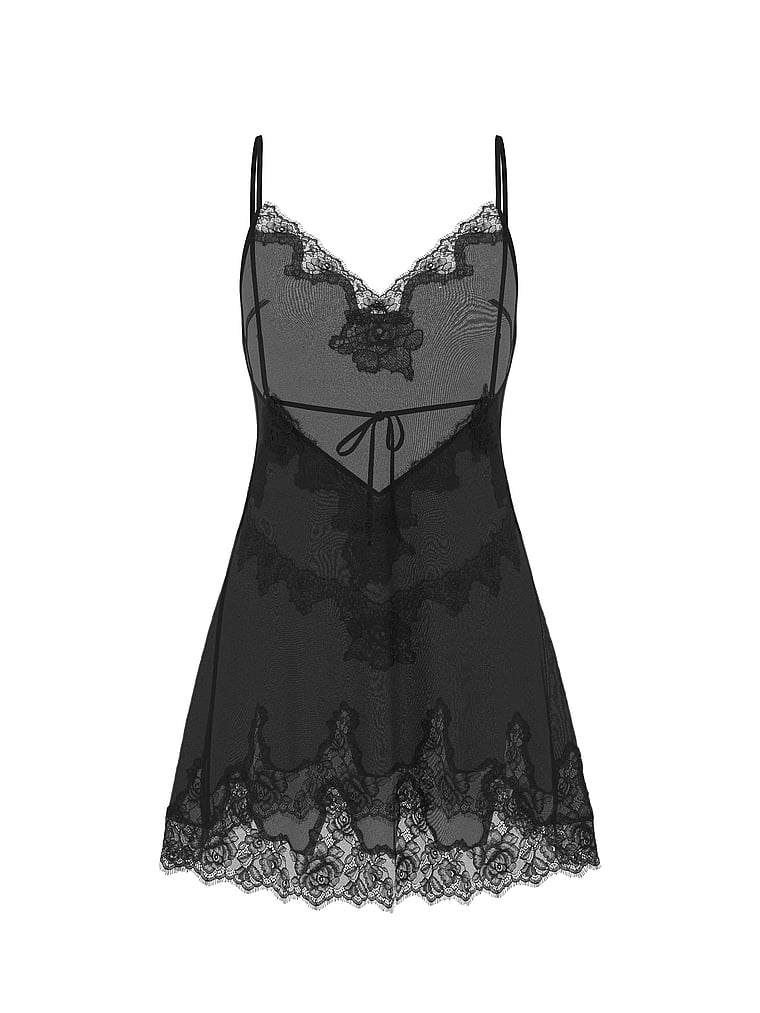 Chiffon Rose Lace-Trim Mini Slip Dress